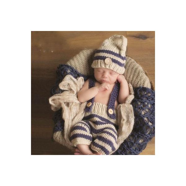 ※アルファベットオブジェ・花などは含まれません形態：きぐるみ２点セット(1)帽子(2)オーバーオール着心地：やわらか特徴：ニューボンフォト用の商品です。おうちで簡単に生まれたての赤ちゃんを撮れますサイズ一覧【サイズ】: 推奨年齢 【 フリー...