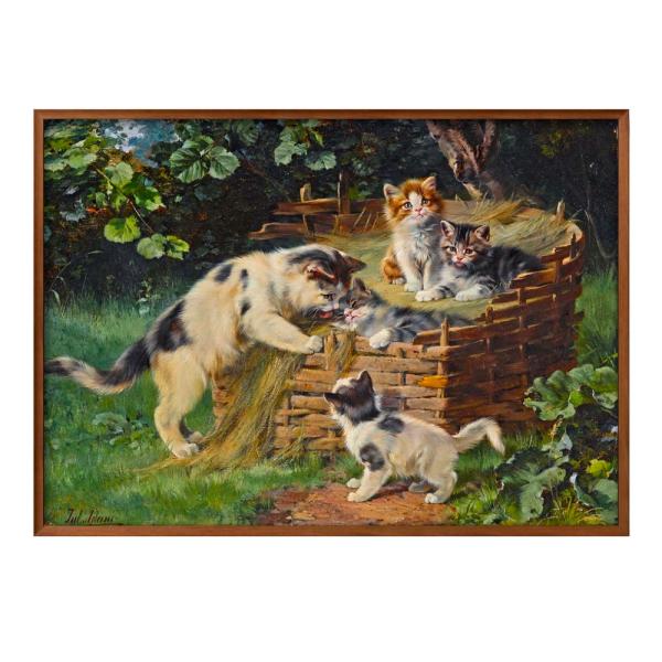 日本製 ポスター 0653 ジュリアス・アダム 母猫と四匹の子猫 絵画 インテリア A3サイズ アート 新築祝い ギフト 模様替え 北欧  管理ID: