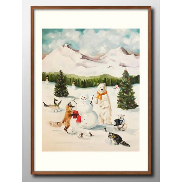 日本製 ポスター イギリス クリスマスを楽しむ動物たち 北欧 絵画 インテリア A3サイズ アート 新築祝い ギフト 模様替え インテリア 管理ID:14224