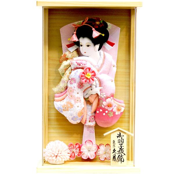 久月 羽子板 久月作 金彩桜 桃白 檜アクリルケース飾り (40327-1) ご