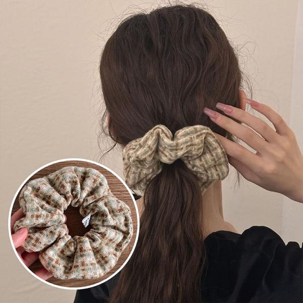 シュシュ ツイード柄 ヘアアクセサリー シンプル オフィス パイピング 上品 ヘアアクセ 秋冬 レディース 大人っぽい かわいい おしゃれ プレゼント jtl094