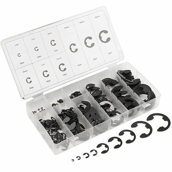 E型スナップリング／Eクリップ／E型止め輪／Eリング（3mm〜22mm）9サイズ・300個セット【収納ケース付き】E型の独特な設計を採用した止め輪です。機械設計や科学実験などにおいて、設備の軸溝に装着することで、部品の軸方向の移動を防止しま...