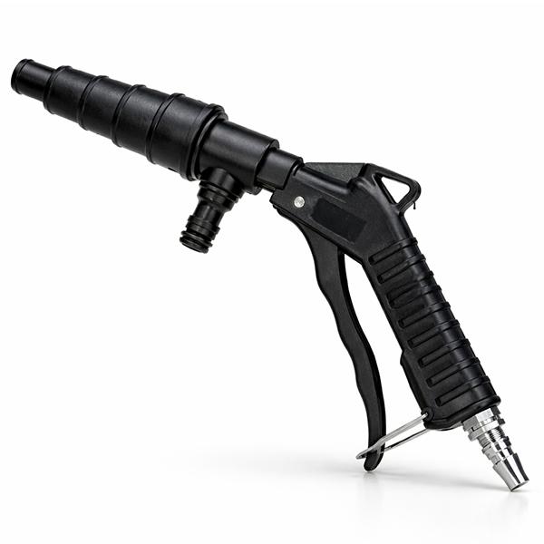 冷却システム用エアフラッシュガン。異なるホース径用のステップアダプター付き。エア＆水を使用してほとんどのラジエターシステムをクリーニングすることができる。トリガーグリップはクリップでロック可能。■商品仕様・全　長：約350ｍｍ・アダプターサ...