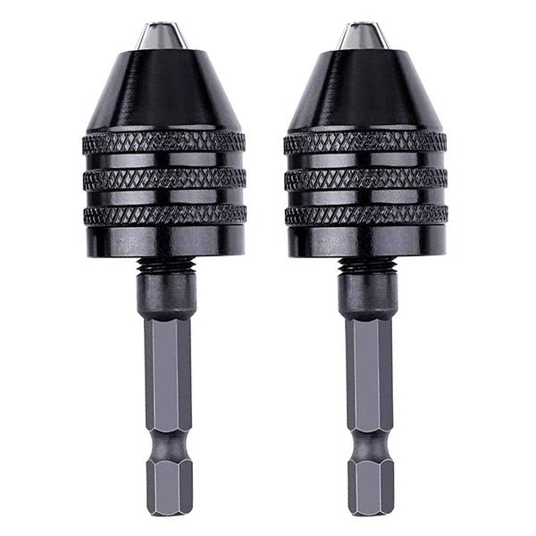 インパクトドライバーや電動ドリルに取り付けて使用できる、キーレスドリルチャックアダプターです。最大6.2mmまでのドリルビットに対応しており、穴あけや軸付き砥石などを使った研磨作業にもご利用いただけます。キーレスタイプの簡易構造により、チャ...