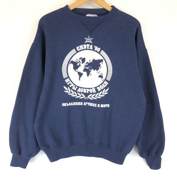 古着 プリントスウェット Made In Usa Cngta 90 世界地図 ネイビー系 メンズl 中古 N N 古着lab2号店 通販 Yahoo ショッピング