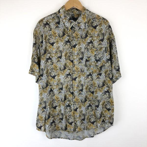 古着 Mative 総柄シャツ ブルーマーリン カジキ リーフ柄 半袖 グレー系 メンズxl 中古 N N 古着lab2号店 通販 Yahoo ショッピング