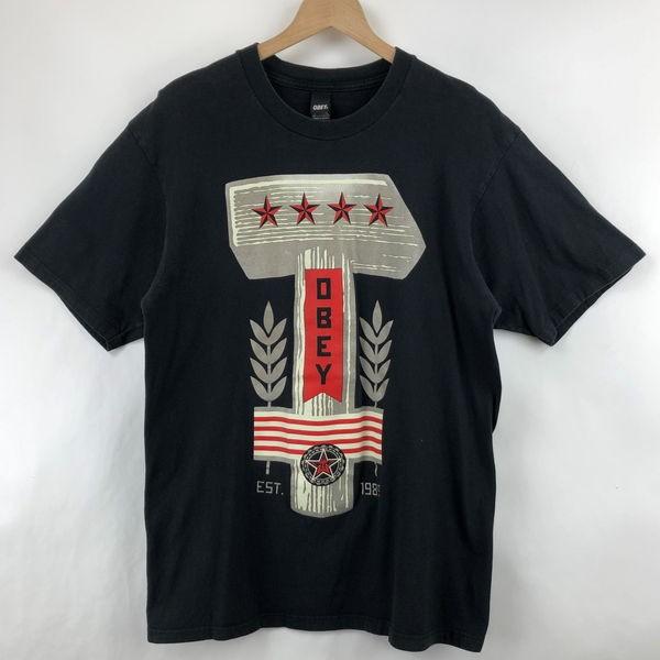 古着 Obey オベイ プリントtシャツ オベイ ジャイアント ブラック系 メンズl 中古 N N 古着lab2号店 通販 Yahoo ショッピング