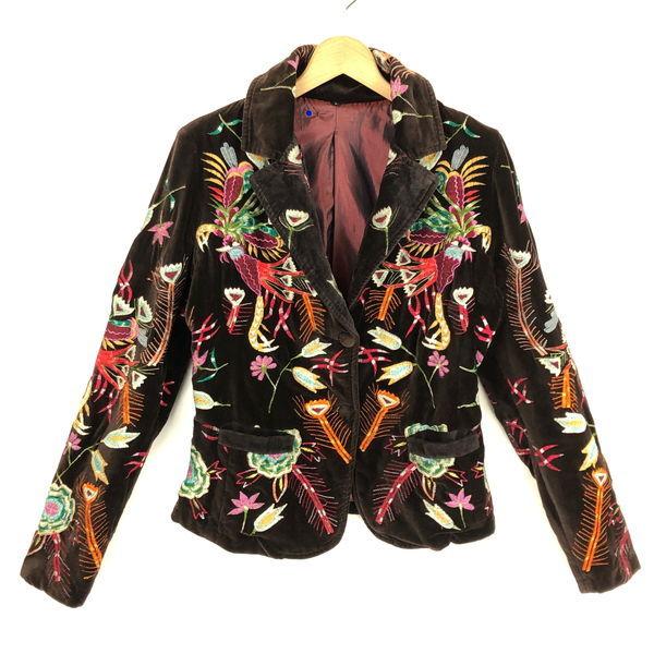 古着 テーラードジャケット ベロアジャケット 花柄 ボタニカル 総刺繍 ブラウン系 レディースm 中古 N N 古着lab2号店 通販 Yahoo ショッピング
