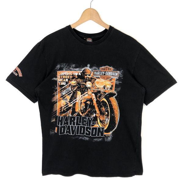 【古着】 Harley-Davidson ハーレーダビッドソン プリントTシャツ 両面プリント STREET NEAR YOU made in UK  ブラック系 メンズM 【中古】 n030697