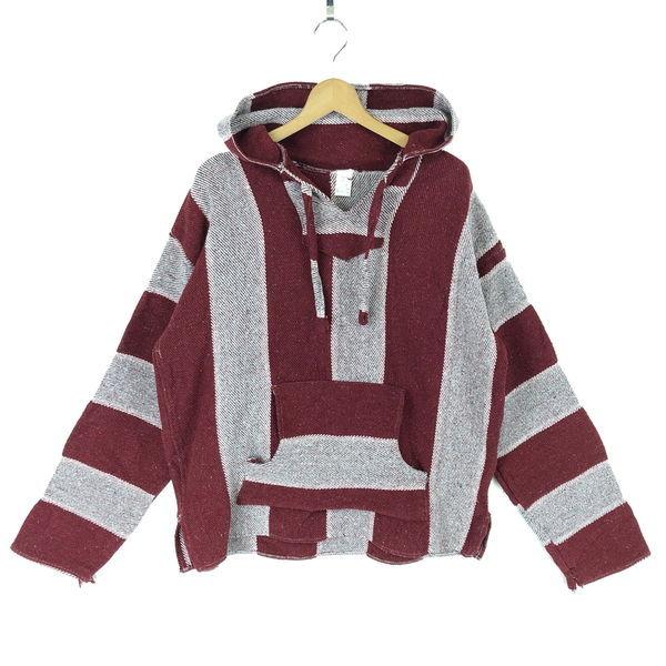 古着】 メキシカンパーカー ストライプ柄 厚手 メキシコ製 ワイン系