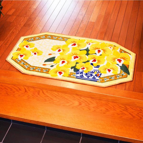 玄関マット レギュラー 50×80cm 幸福の「黄色い胡蝶蘭」 八角 室内 マット ラグ ラグマット 洗面所 リビング フロアマット