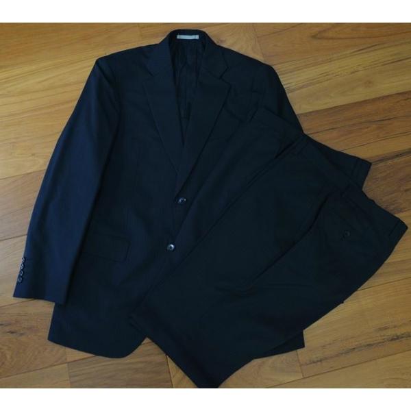 夏用　ウォッシャブルスーツ　２パンツ付き2ボタンシングルスーツ　薄ブラック　ストライプ柄　サイズ限定入荷　＃1603022