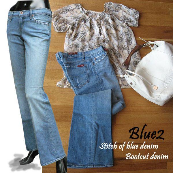 Blue2（ブルー2）ローライズ　ブーツカット　ストレッチデニムパンツ（ループ刺繍）／W001SEM
