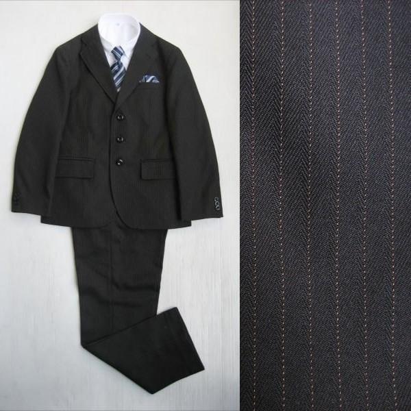 男児フォーマルスーツ　5点セット(黒)　140cm/150cm/160cm/170cm  #22504　ブロンズカラーピンストライプ入り