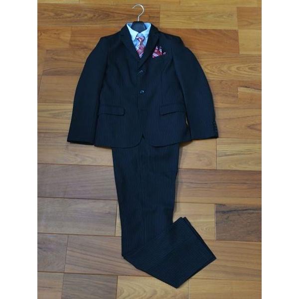男児フォーマルスーツ　5点セット(黒)　160cm  #22541B　ウェストサイズ調整可能　卒業式　入学式　面接　お受験　冠婚葬祭