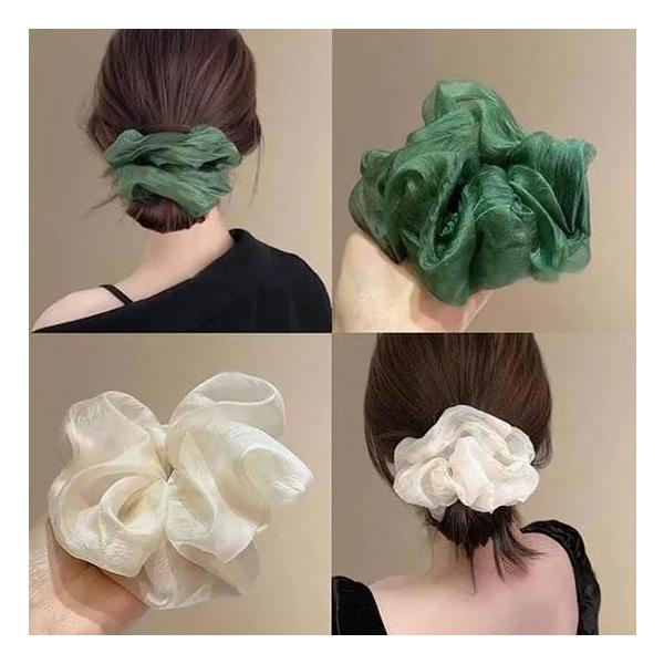 Y シュシュ3個セット シフォン 大きめ レディース ランダム3個セット ヘアアクセサリー ボリューム 透け感