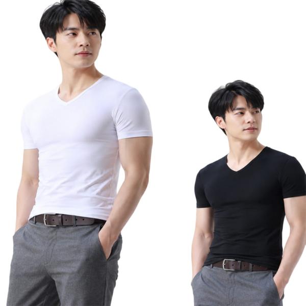 Y シームレス半袖シャツ メンズ Vネック インナー Tシャツ 速乾 通気性 伸縮 無地 肌着 夏用 ビジネス
