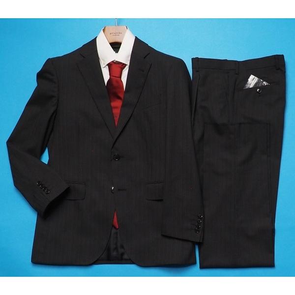 新品 大手百貨店扱い 秋冬 上質ウール混 ギャバジン ストライプ スーツ