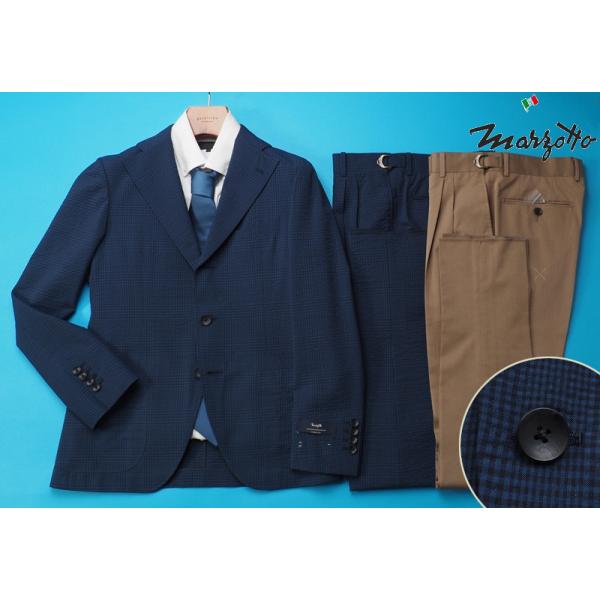 えまスーツセレクト　マルゾット　スーツ　ギンガムチェック　ウール 新品訳 大手スーツ専門店扱い 春夏『MARZOTTO マルゾット 伊製生地