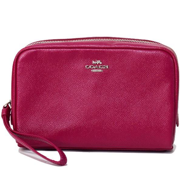 コーチ コスメポーチ Coach クロスグレインレザー リストレット クラッチ コスメティック 化粧ポーチ ダークフューシャ 24797 Pymr Go Th