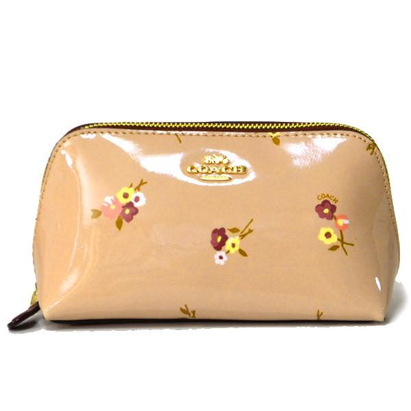 コーチ コスメポーチ Coach パテント レザー フローラル 花柄 プリント コスメティック 化粧ポーチ ビーチウッドマルチ 312 Www Thecharlienoble Com