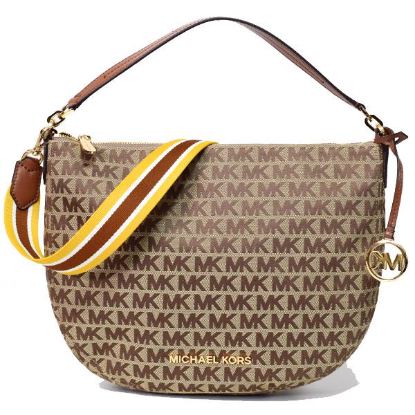 マイケルコース ベージュ キャンバス レザー ショルダーバッグ
