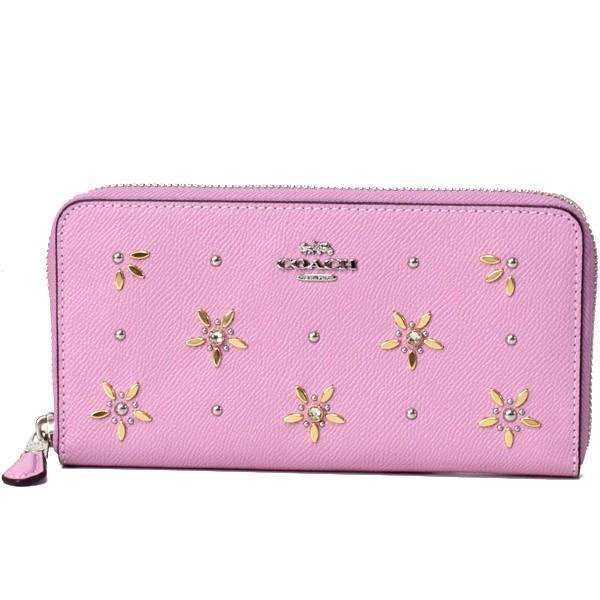コーチ 長財布 Coach ジップ クロスグレインレザー ジェム オールオーバー ジェム スタッズ 722 アコーディオン ジップ 長財布 チューリップ 722 722 ブランド専門店 アウトレット365