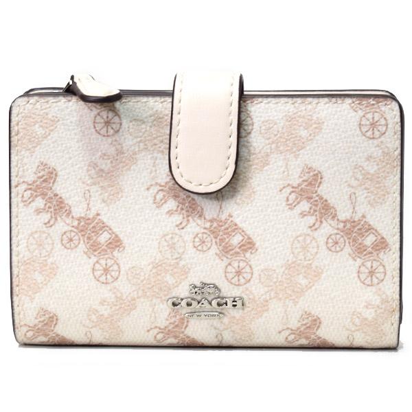 新品　COACH　コーチ二つ折り財布　ホースアンドキャリッジ　クリーム COACH（コーチ） 財布 コーティングキャンバス スムースレザー ホース
