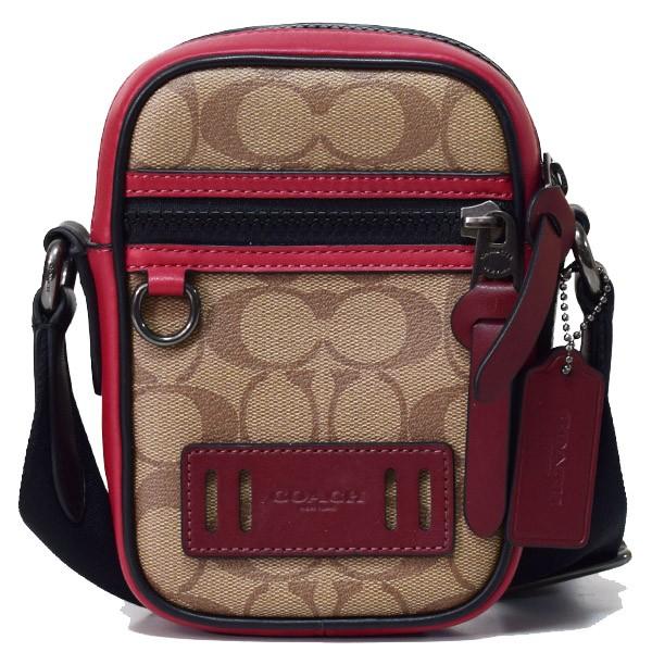 コーチ バッグ COACH メンズ コーティングキャンバス スムースカーフレザー シグネチャー テレイン カラーブロック クロスボディー ショルダー バッグ タン×ソフトレッド 89033 COACH（コーチ） バッグ メンズ コーティングキャンバス スムース