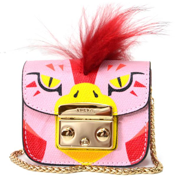 フルラ キーホルダー FURLA メトロポリス コーティングレザー エコファー バッグモチーフ ミニポーチ チャーム キーホルダー ピンクマルチ 916596 FURLA（フルラ） キーホルダー メトロポリス コーティングレザー