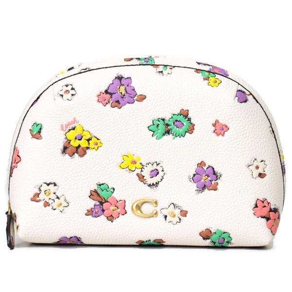 美品！コーチ　coach ハンドル付き　バニティポーチ　花柄 COACH（コーチ） コスメポーチ ペブルレザー フローラル 花柄 フラワー