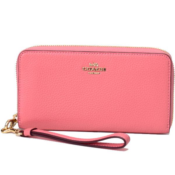 COACH 長財布　C4451 ピンク　タフィー COACH（コーチ） 長財布 ぺブルレザー ロゴ リストレット ロング
