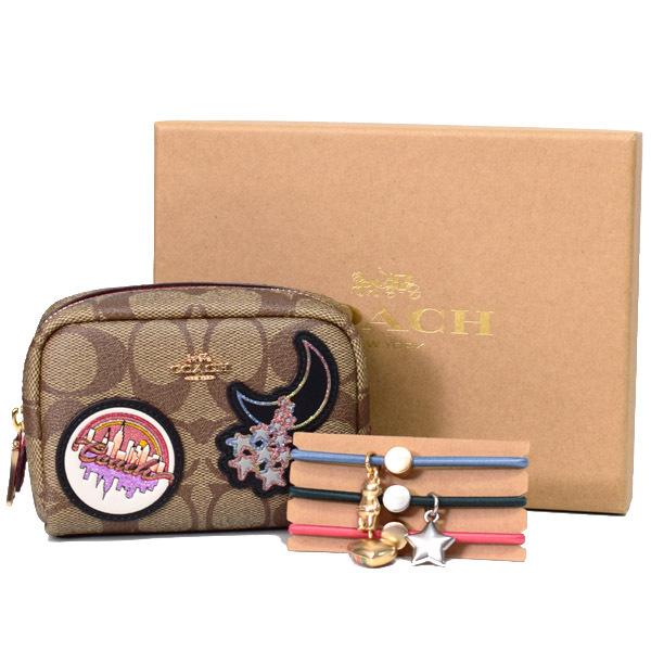 COACH（コーチ） コスメポーチ コーティングキャンバス スムースレザー 
