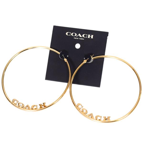 COACH（コーチ） ピアス プレーテッドブラス ストーン ロゴ フープ 