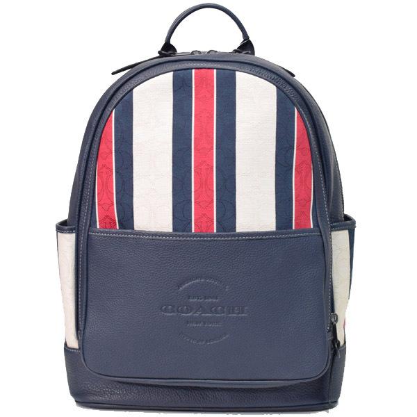 ✨️美品 コーチ リュック トンプソン バックパック ジャガード ダークネイビー COACH コーチ バッグ ジャガード ぺブルレザー シグネチャー