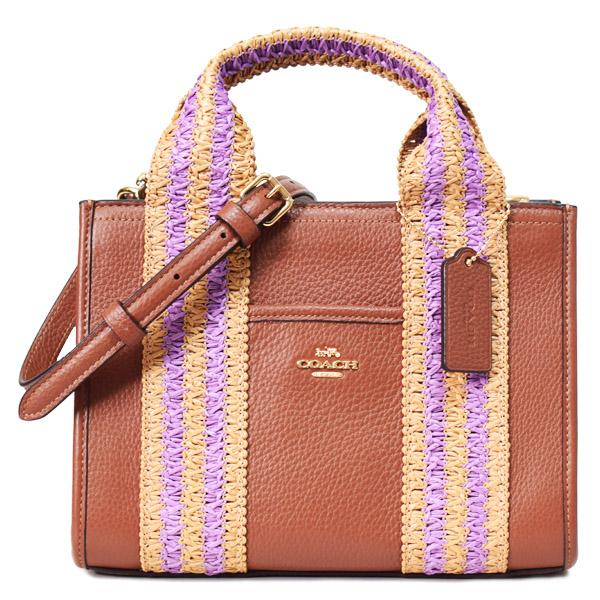 COACH 良品2wayハンドバッグ ストロー素材 コンビカラー COACH