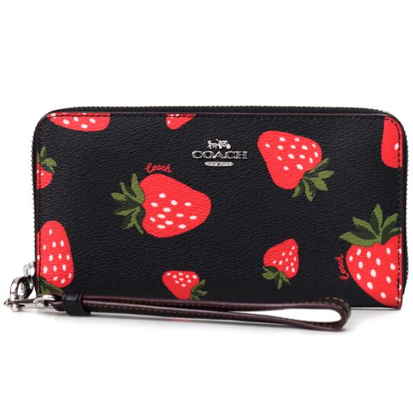 COACH（コーチ） 長財布 レザー ストロベリー 苺 プリント ロゴ リスト