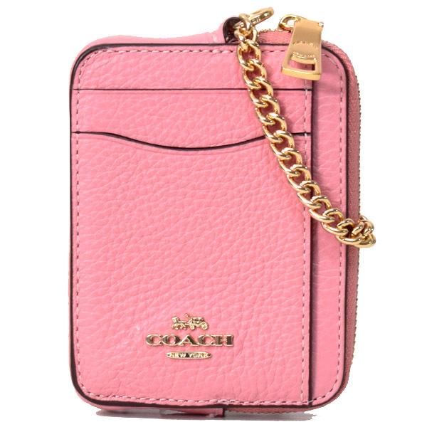COACH（コーチ） カードケース ぺブルレザー チェーン ロゴ ジップ