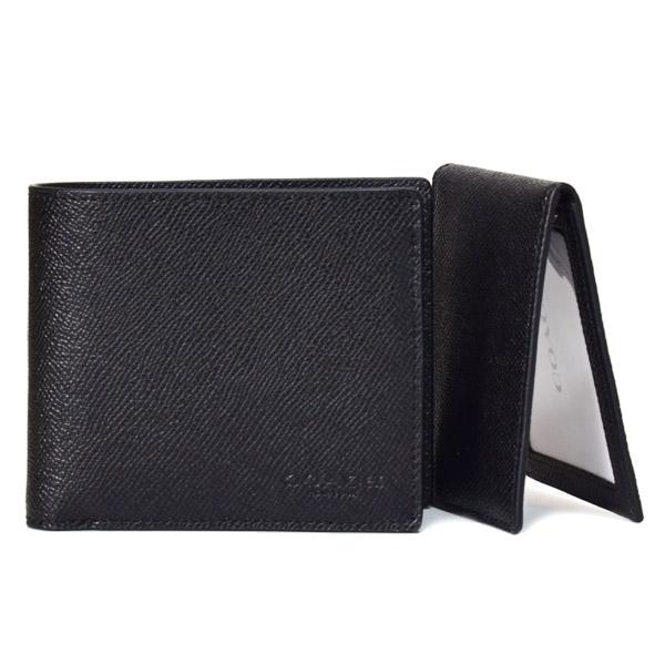 コーチ メンズ 財布 COACH レザー ロゴ スリーインワン ウォレット コンパクト ID カードケース付き 2点セット 二つ折り財布 ブラック CR899 COACH（コーチ） メンズ 財布 レザー ロゴ スリーインワン ウォレット