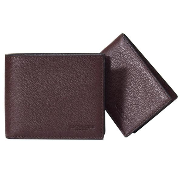 コーチ メンズ 財布 COACH レザー ロゴ スリーインワン ウォレット コンパクト ID カードケース付き 2点セット 二つ折り財布 マホガニー CR911