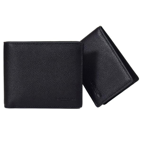 コーチ メンズ 財布 COACH レザー ロゴ スリーインワン ウォレット コンパクト ID カードケース付き 2点セット 二つ折り財布 ブラック CR911
