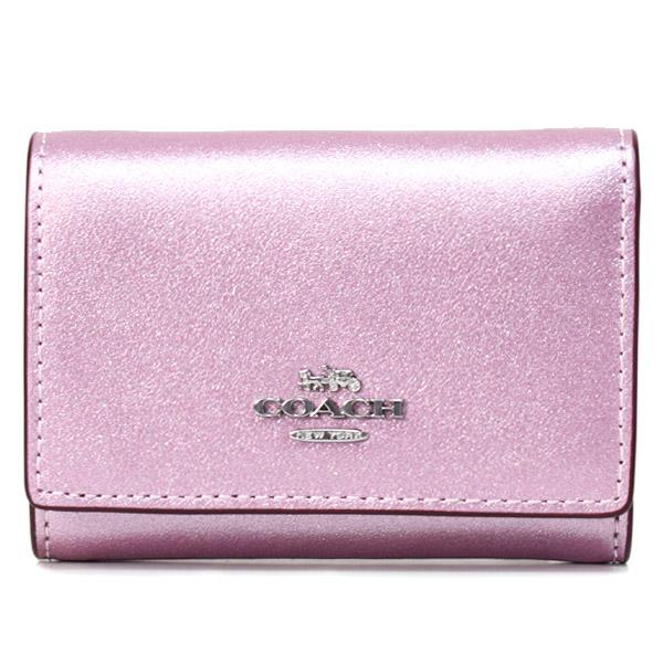 新品 ☆COACH☆ パープル系ピンク ラメ入り コンパクト三つ折り財布☆綺麗 COACH（コーチ） 財布 レザー メタリック キラキラ スモール ロゴ