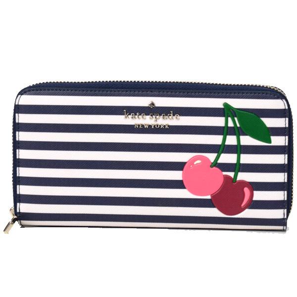ケイトスペード 長財布 katespade レザー ボーダー チェリー ラージ ジップ コンチネンタル アラウンド 財布 ブルーマルチ K6144 kate spade NEW YORK（ケイト・スペード ニューヨーク） ケイト