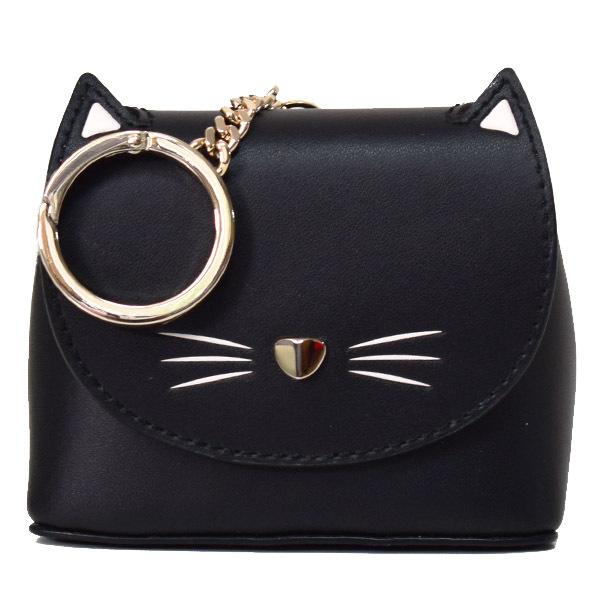 ケイトスペード コインケース katespade レザー ミャオ キャット 猫 ポーチ 小銭入れ キーフォブ バッグチャーム キーホルダー ブラック  WOR00032