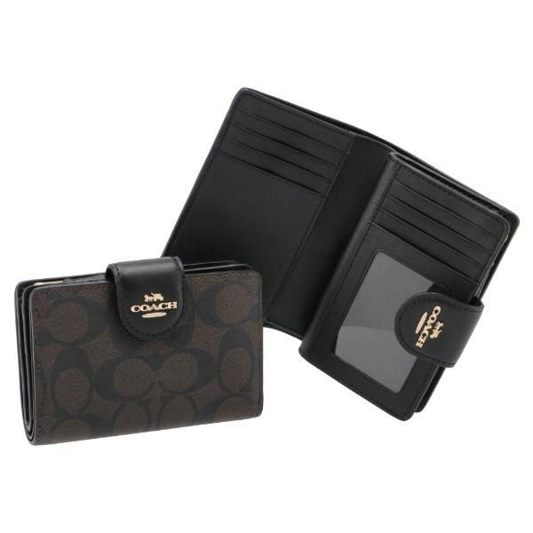 コーチ COACH アウトレット 二つ折り財布 ストラップ ミニ ウォレット シグネチャー ブラウン×ブラック C0082 IMAA8