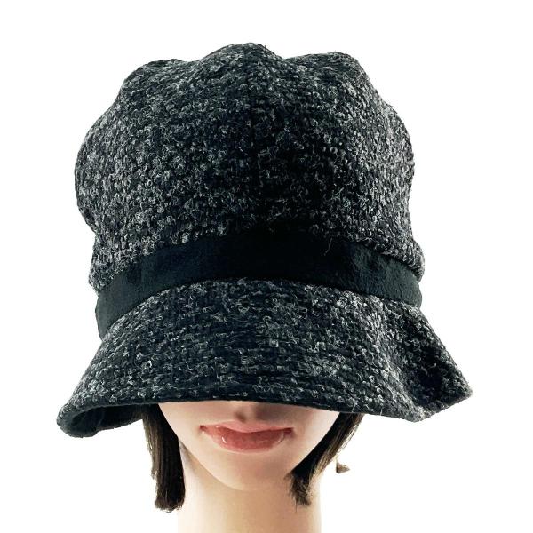 あったか小顔クロッシェ帽子 かすり調 UVカット率98％ 頭囲57.5cm ブラック 送料250円 冬