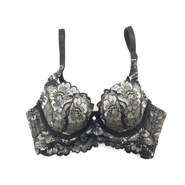 ブラジャー 脇高 花柄レース やわらかカップ 大きいサイズ B80 ブラック 送料250円