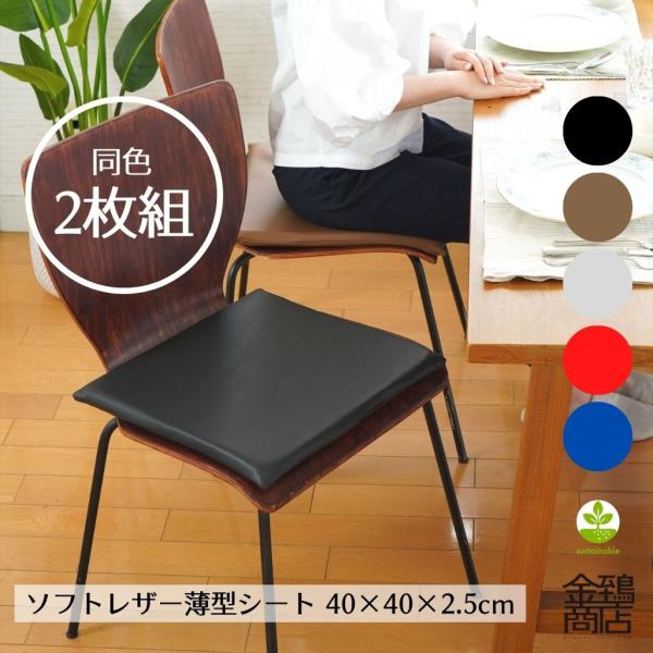 椅子用クッション 椅子座布団 40x40x2.5 合皮 レザー 業務用 ウレタン シート 介護 コラム 薄型 2枚組