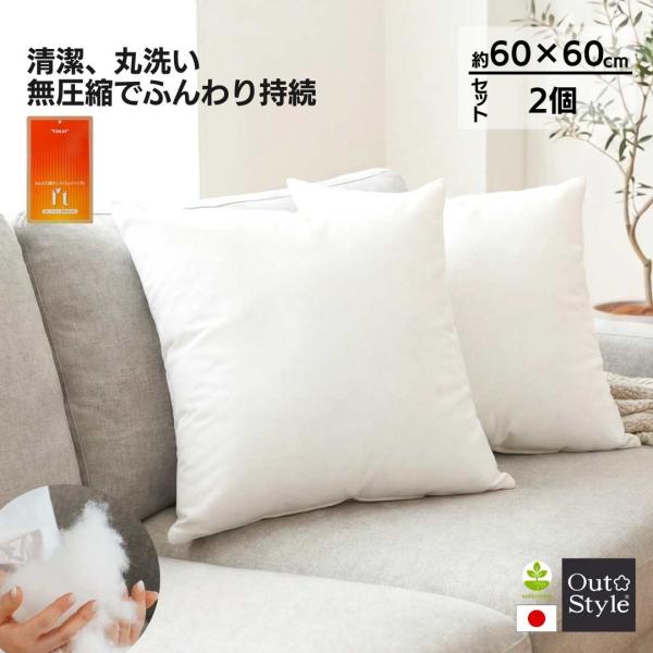 ヌードクッション 60×60 中身 日本製 東レ FT わた 洗える 高反発 背当て 圧縮せず出荷 丸洗い お得 2個セット
