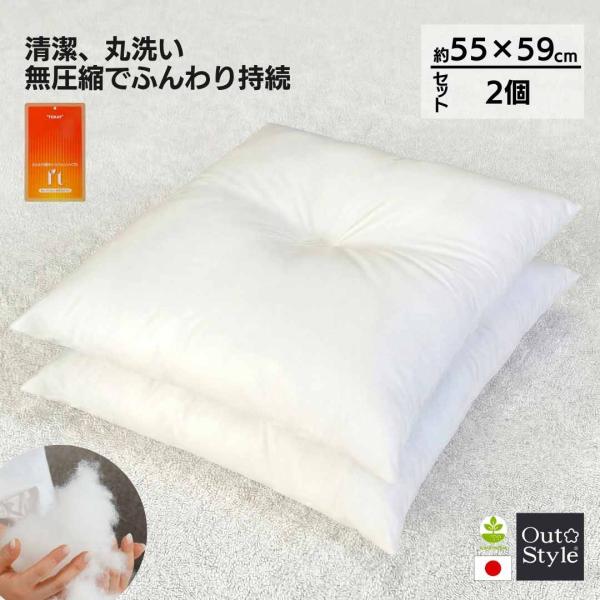 ヌード座布団 ヌードクッション 55×59 銘仙判 中身 日本製 東レ FT わた 洗える 高反発 圧縮せずに出荷 2個セット